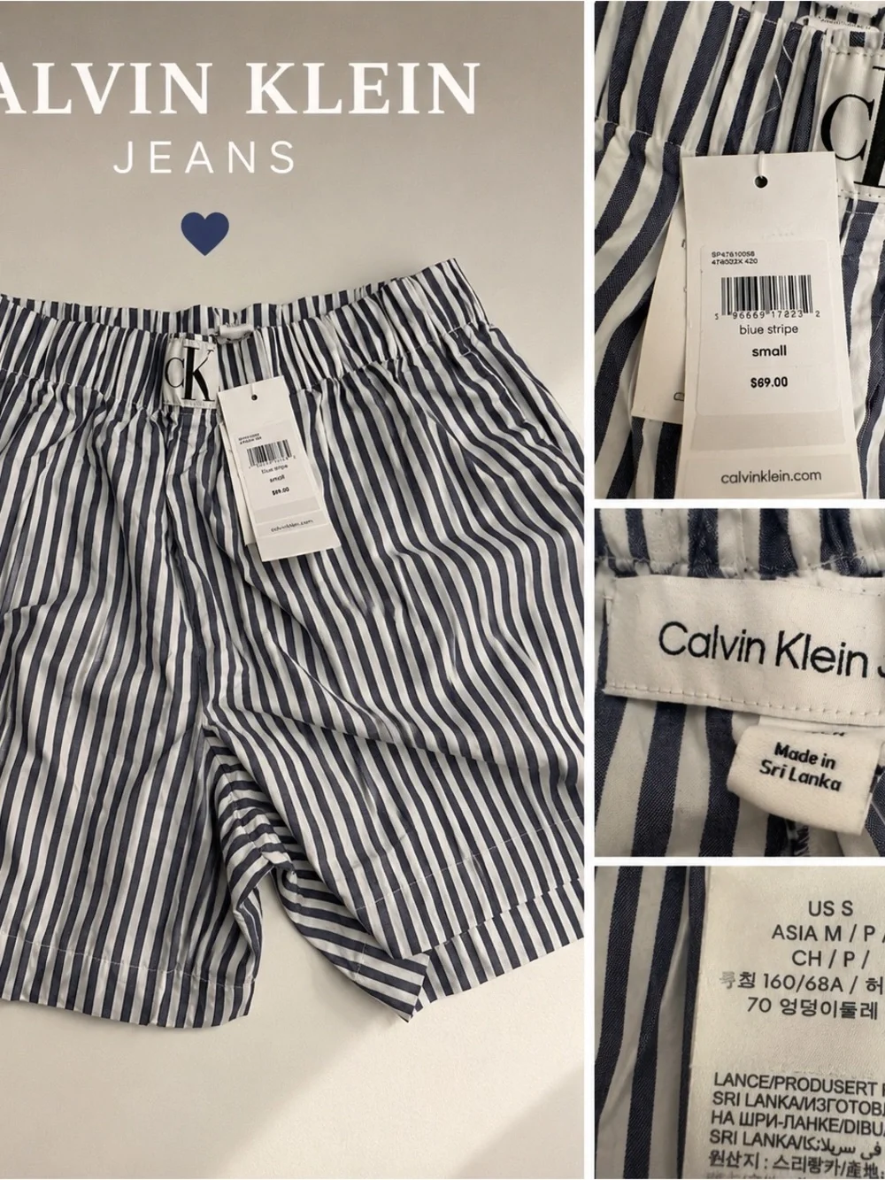 Calvin Klein Blue and White Striped Men’s Cotton Shorts